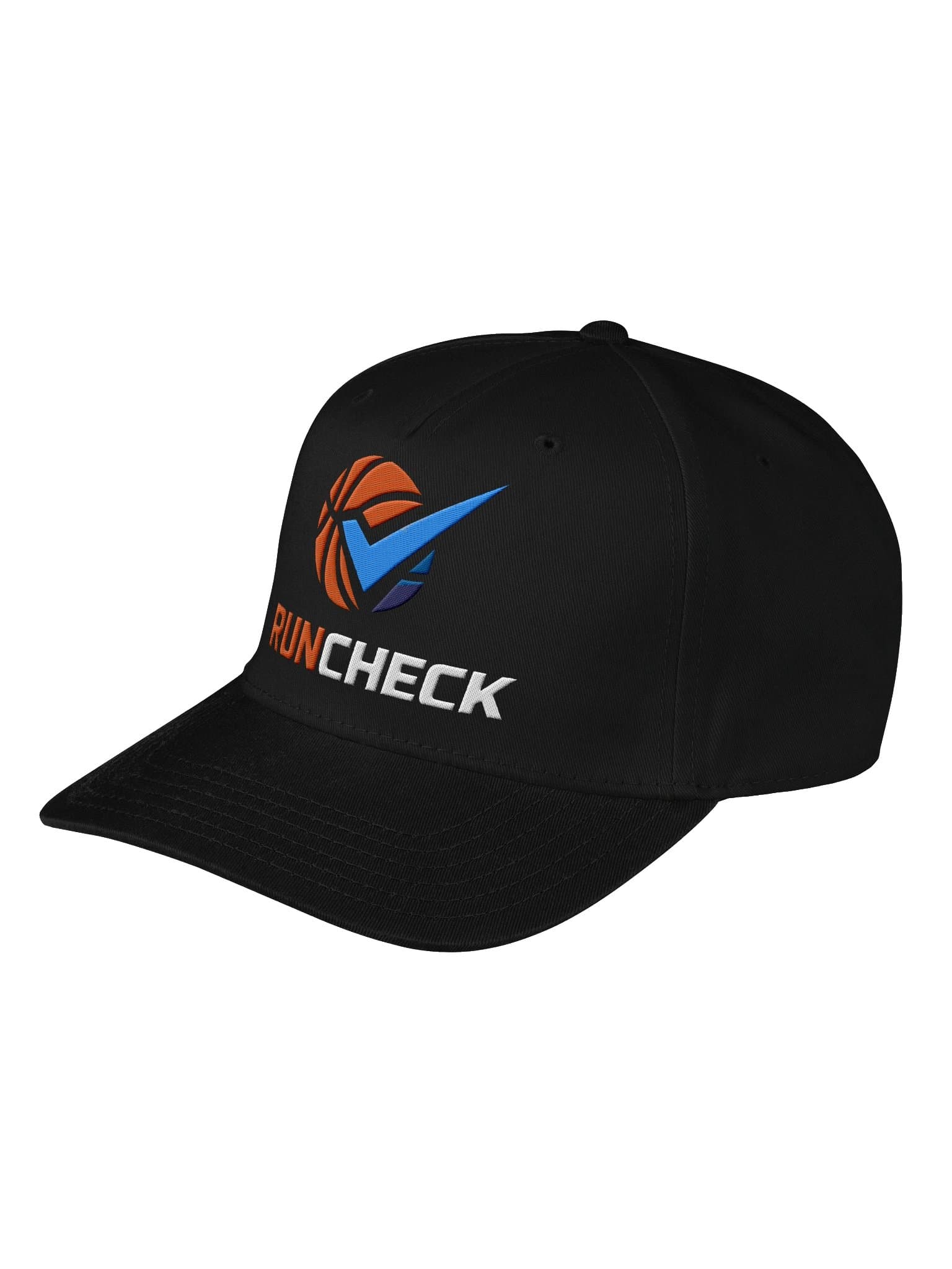 RunCheck Snapback in black, angled view showing the left panel