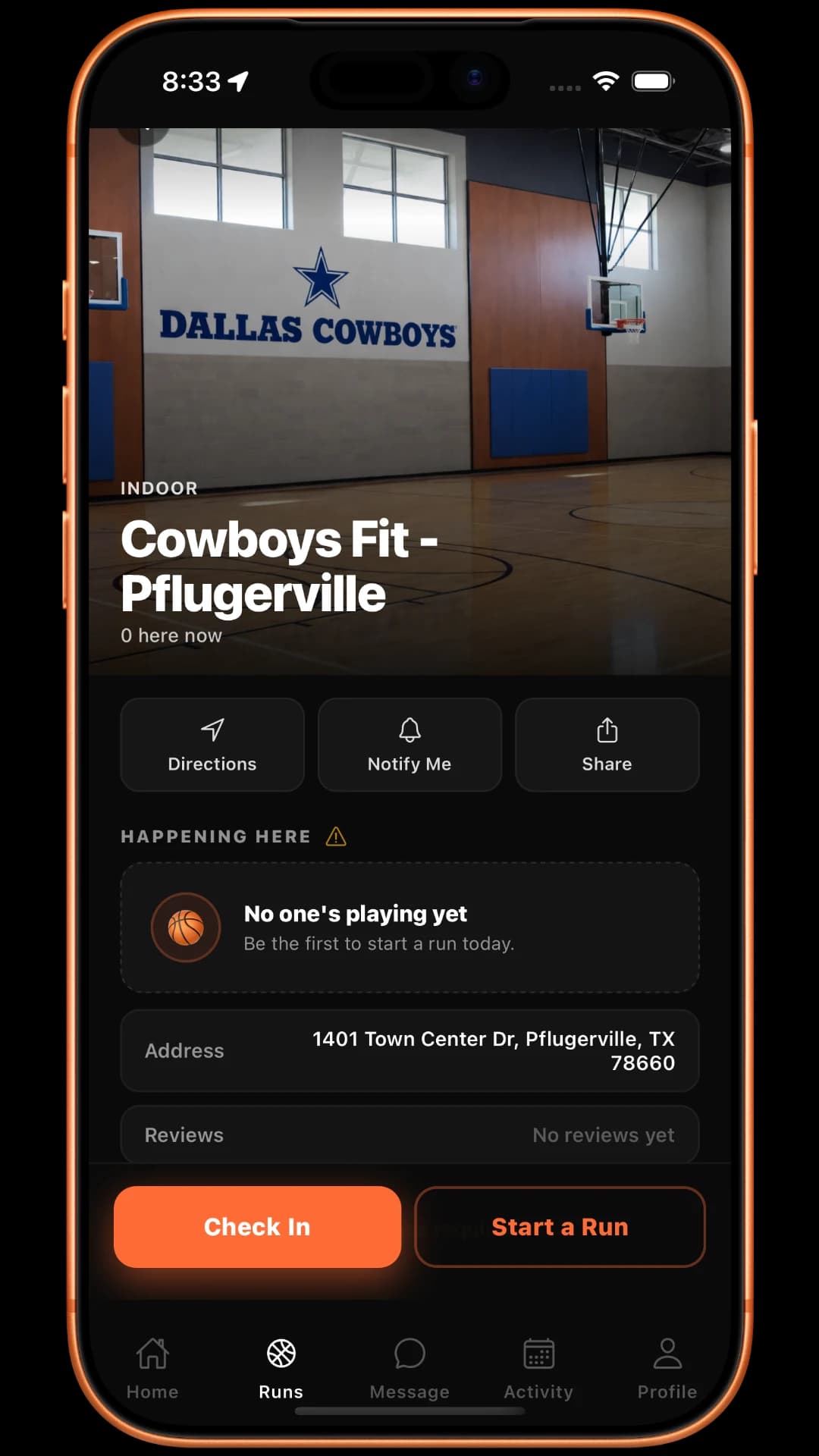 RunCheck - Court check-in screen