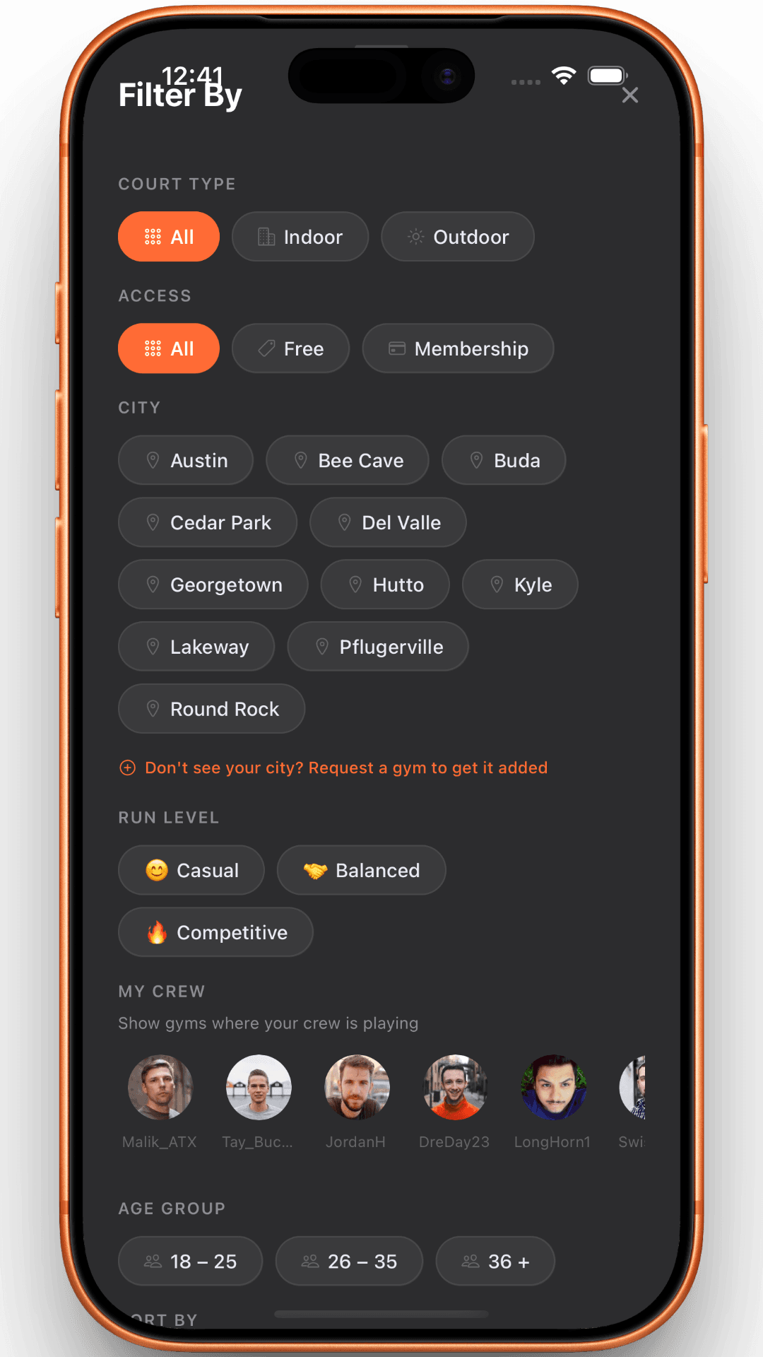 RunCheck — Filters screen