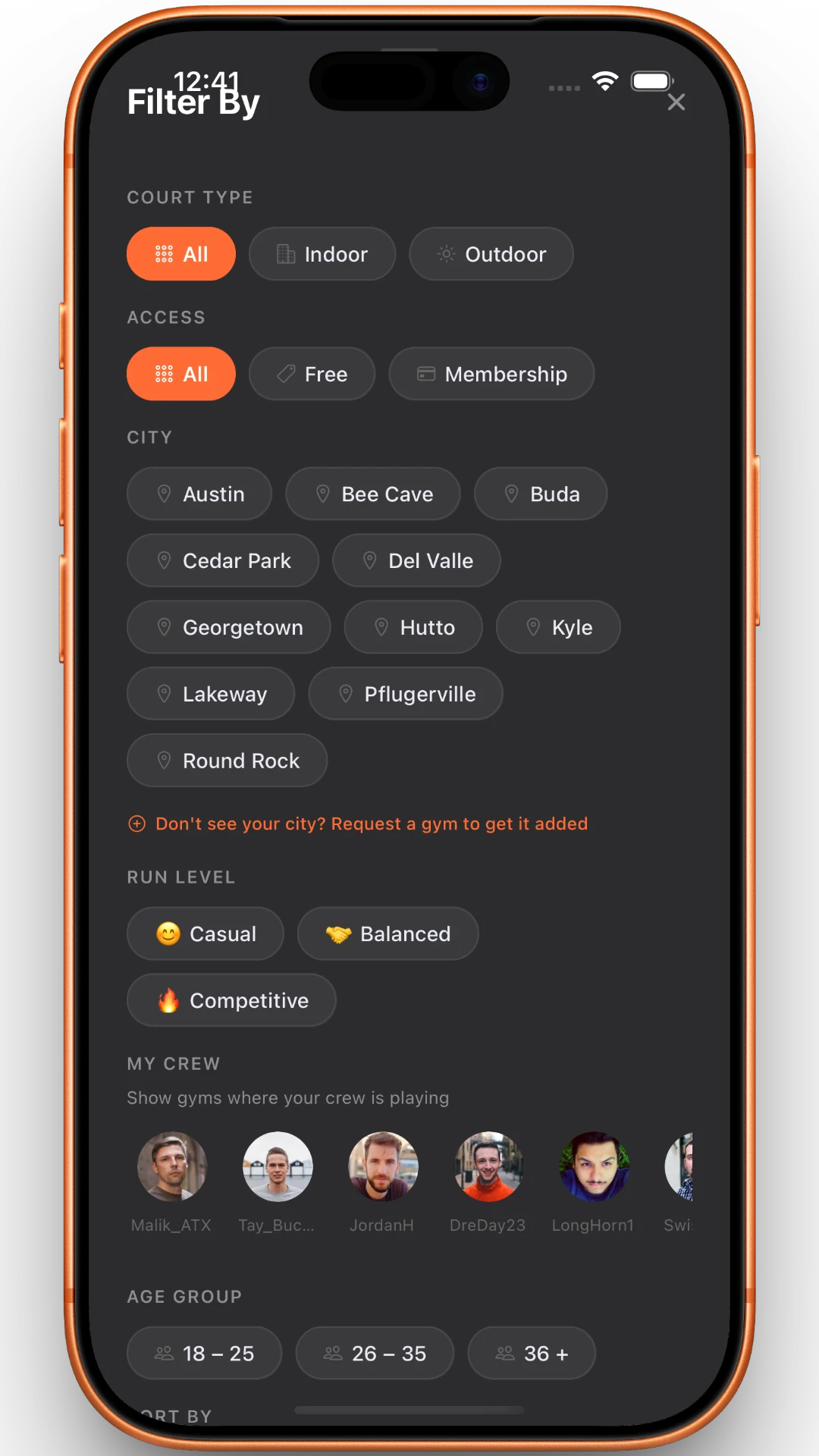 RunCheck - Filters screen