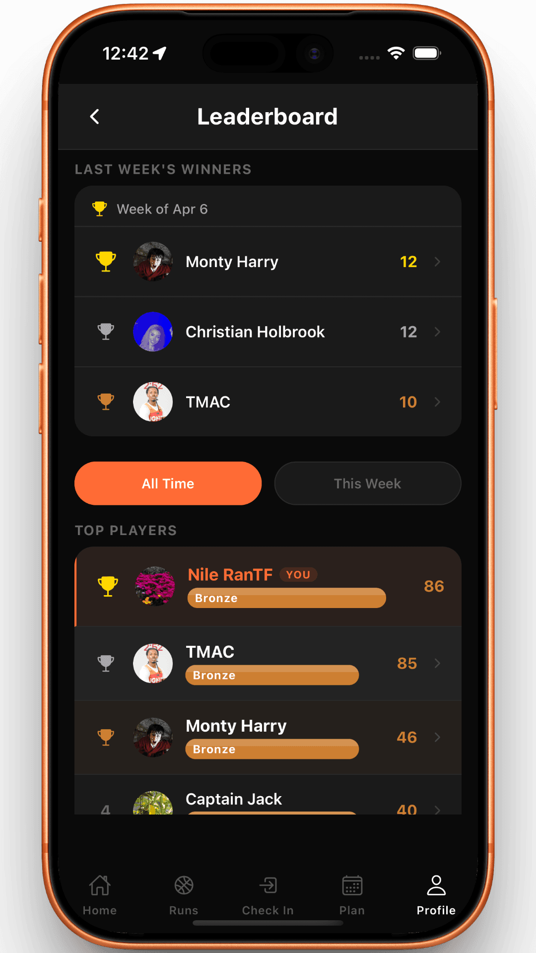 RunCheck — Leaderboard screen