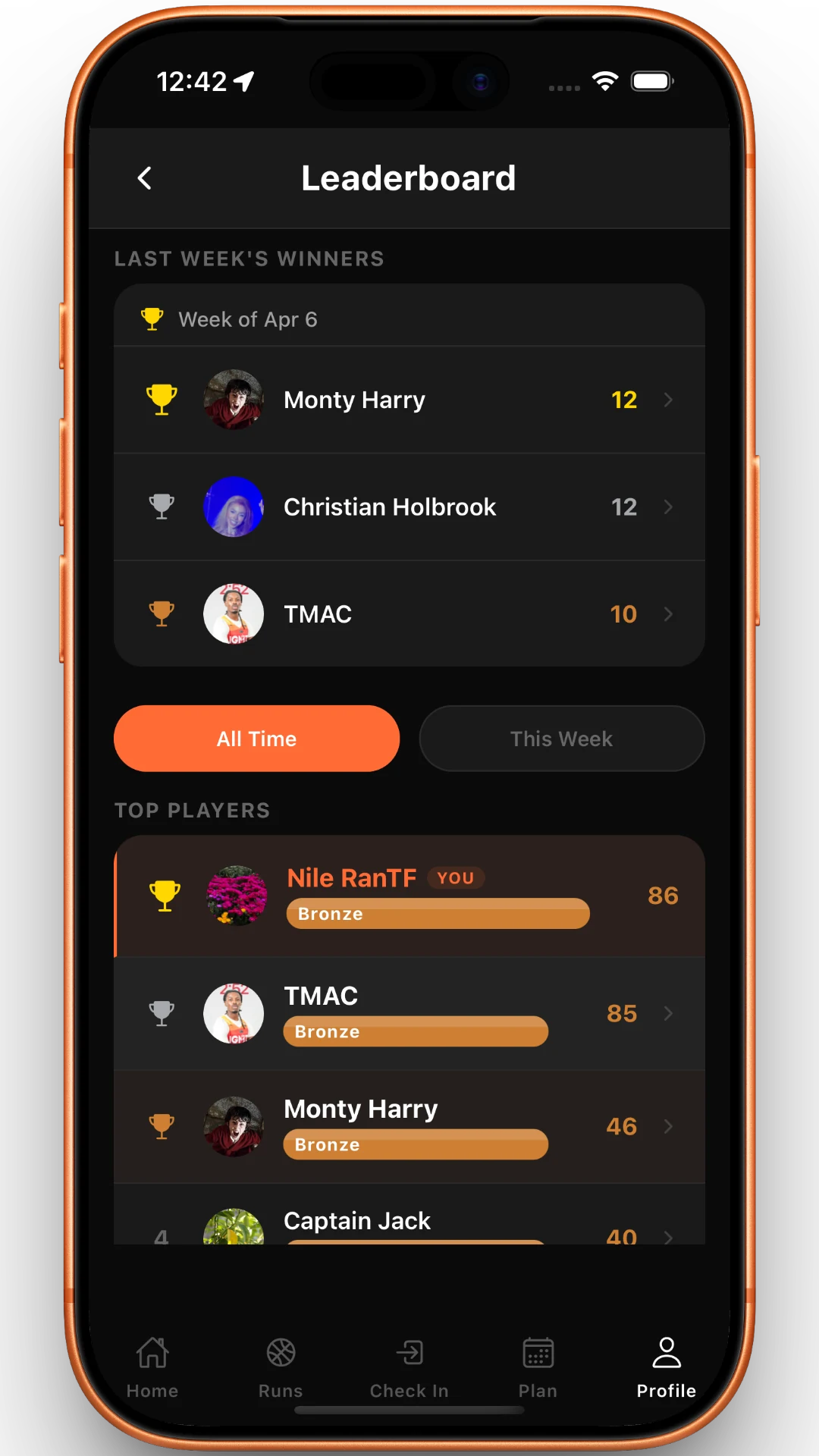 RunCheck - Leaderboard screen