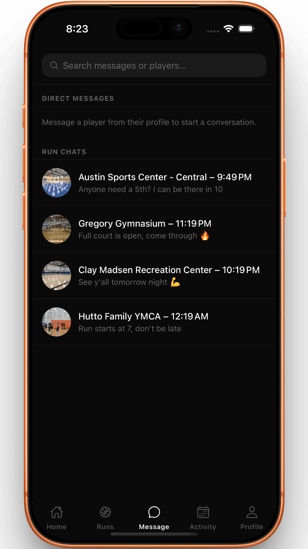 RunCheck — Messaging screen
