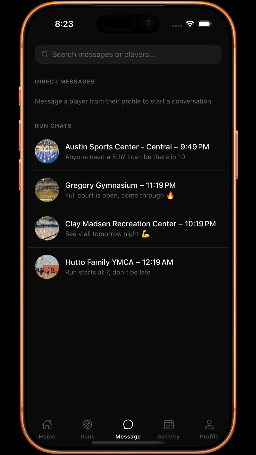 RunCheck - Messaging screen