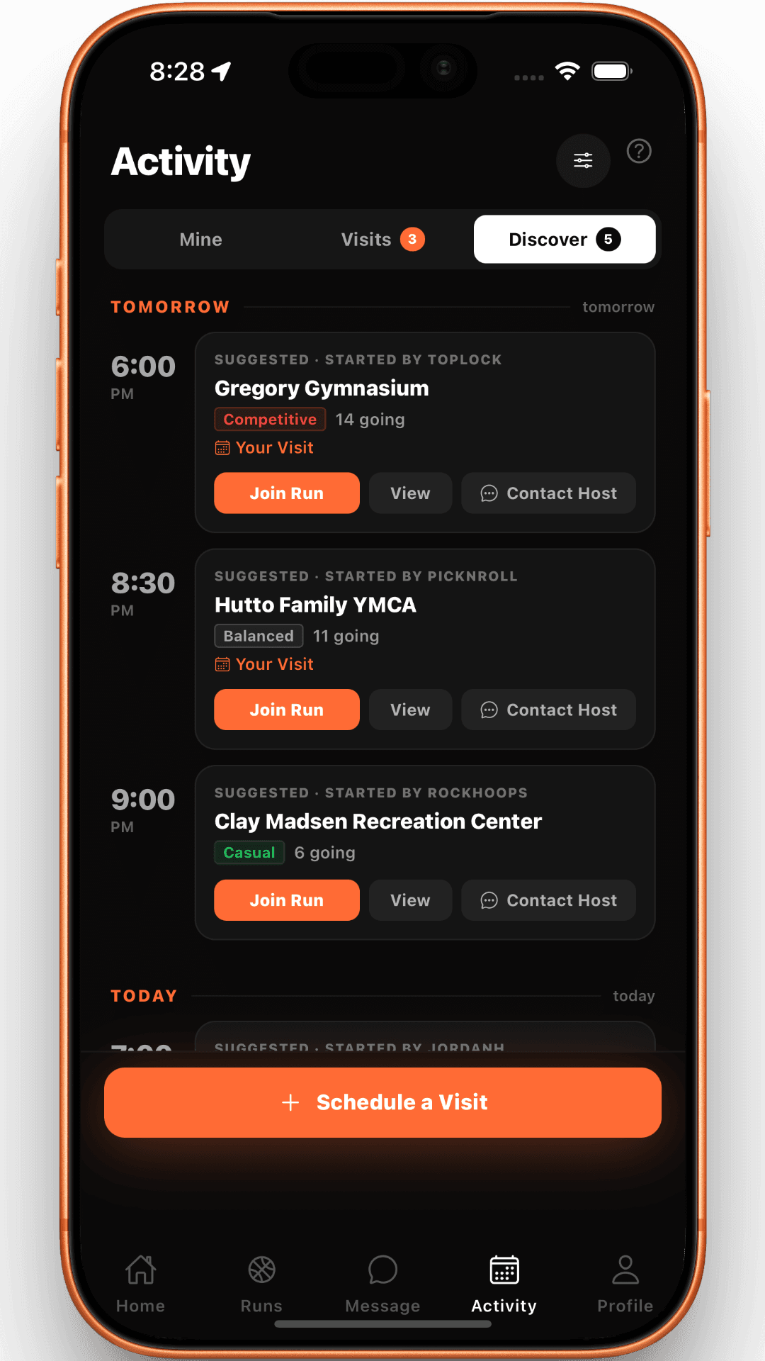 RunCheck — Plan a Visit screen