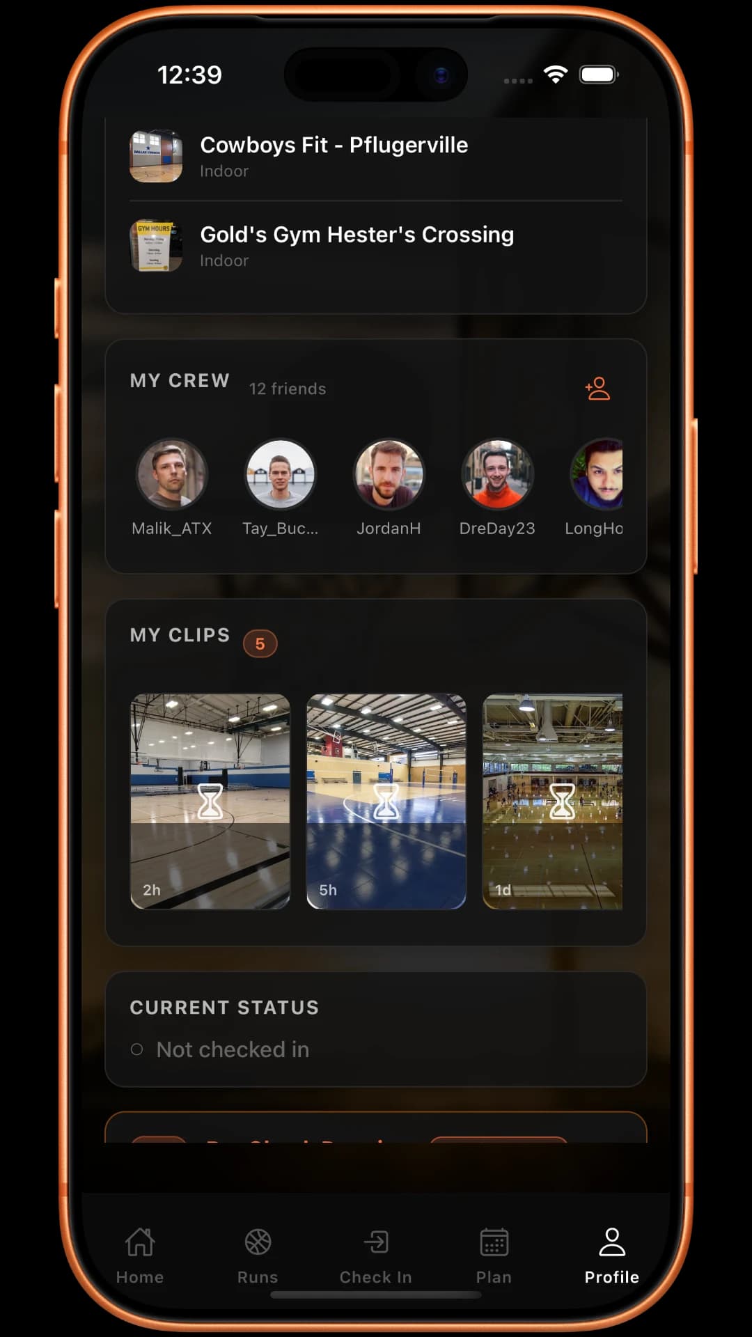 RunCheck - Your crew and profile screen