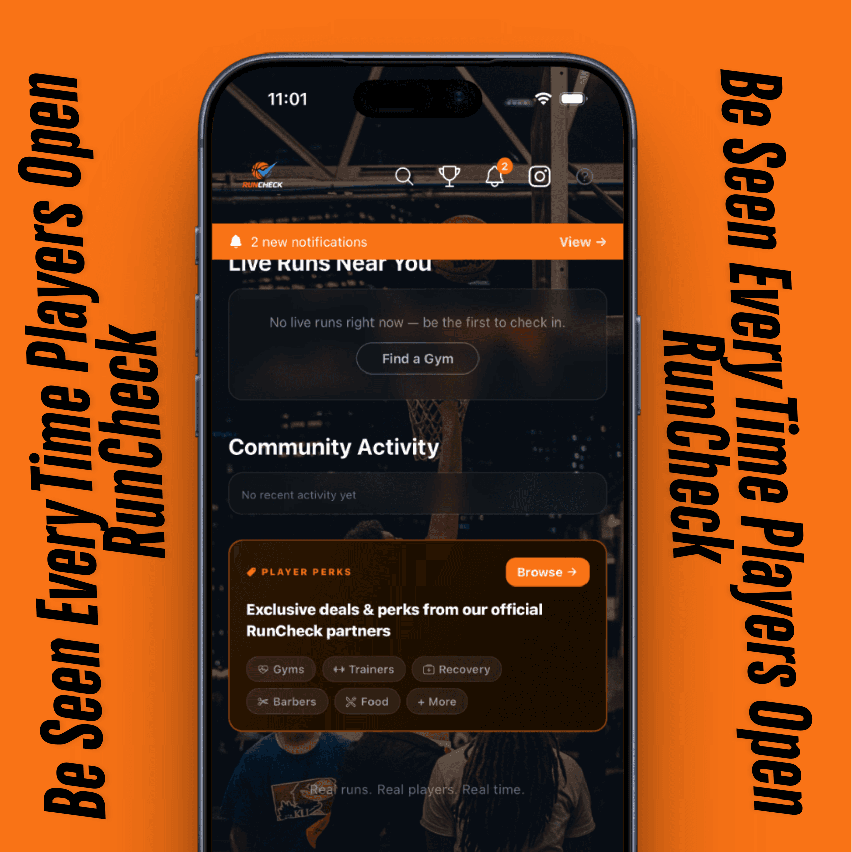 RunCheck home screen showing Player Perks section