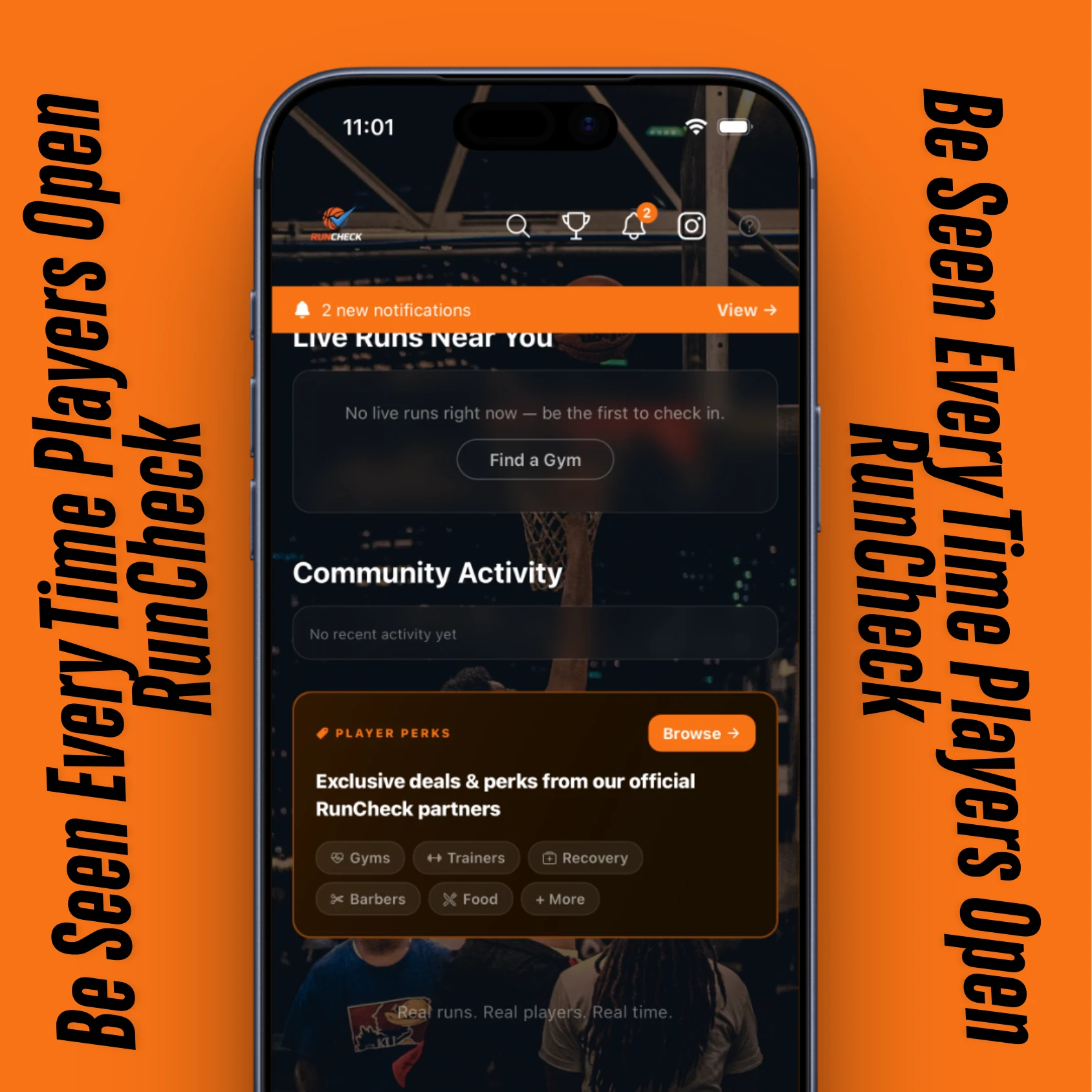 RunCheck home screen showing Player Perks section