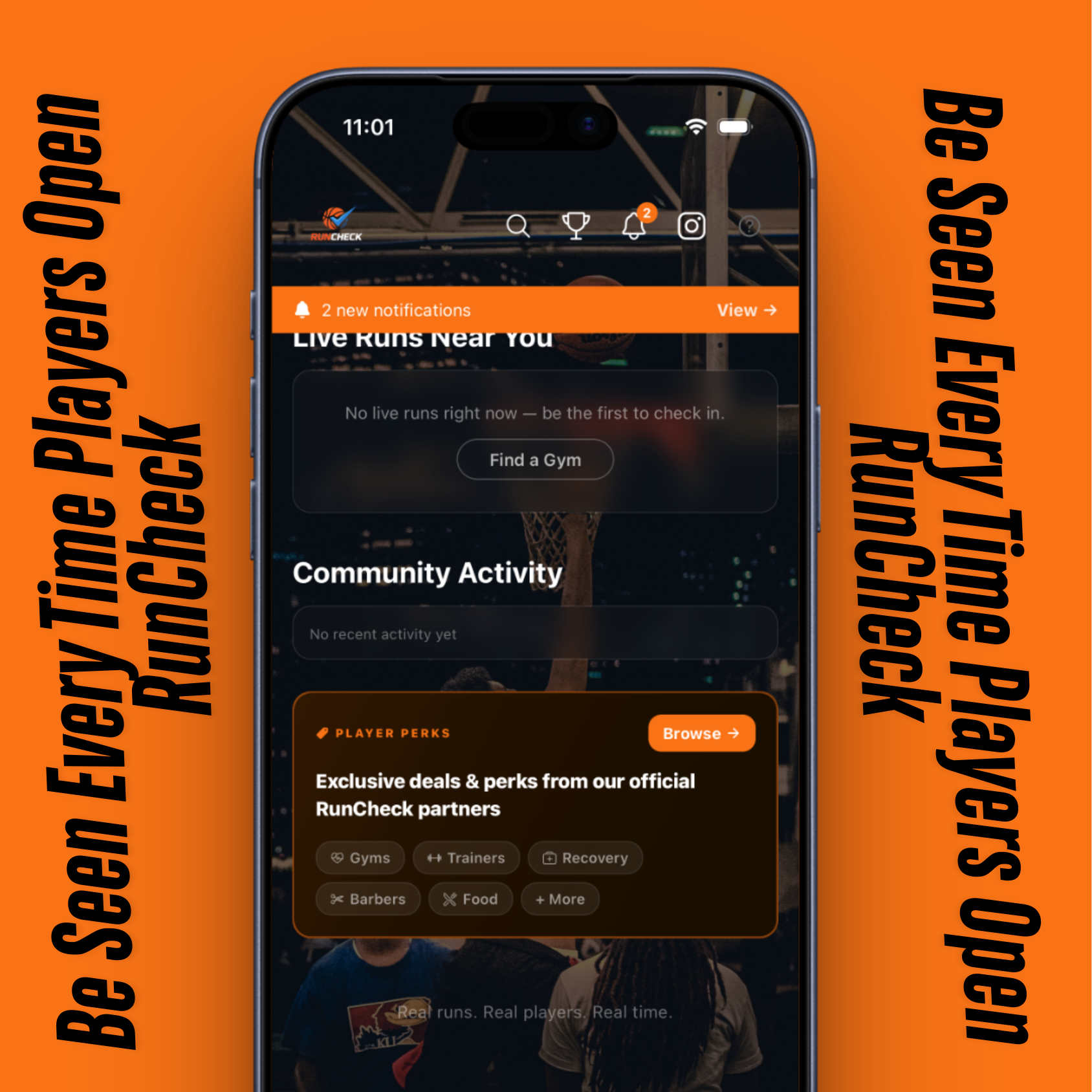 RunCheck home screen showing Player Perks section
